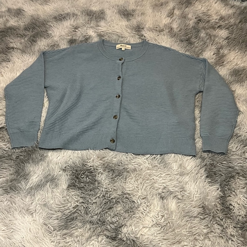 Madewell cashmere button up blue sweater medium